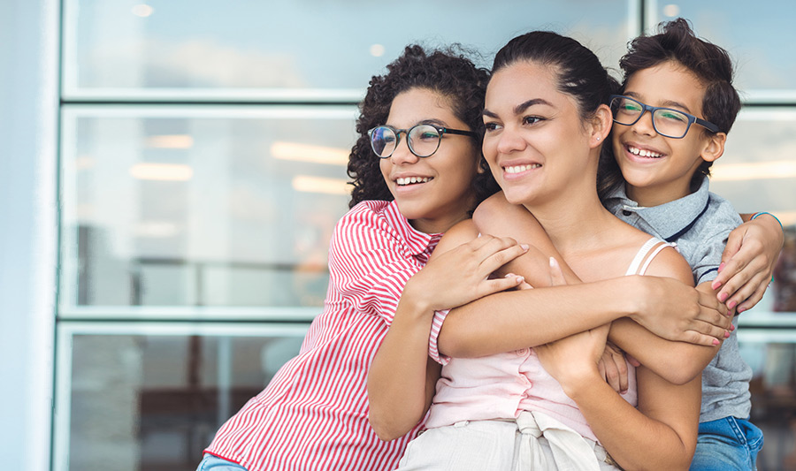 mother and smiling children