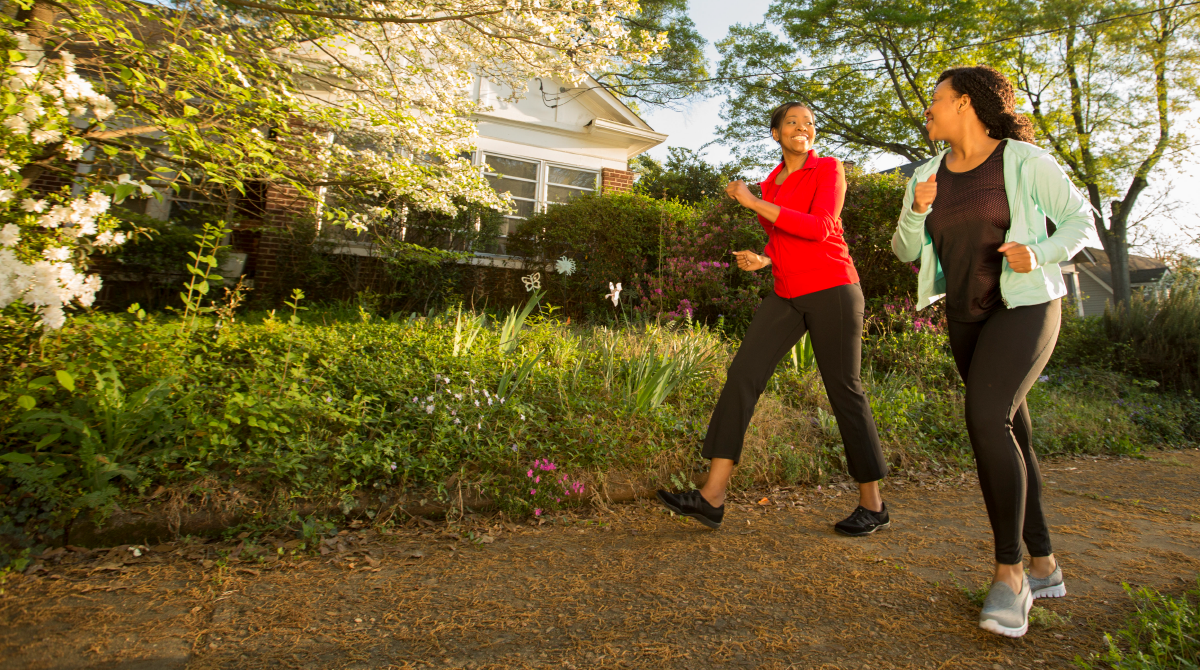 two women walking
