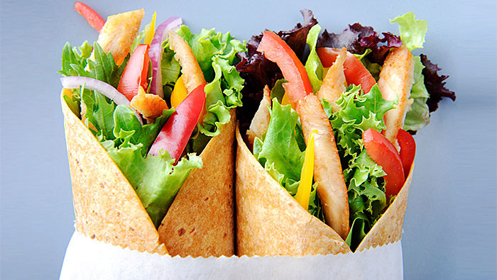 close up of two healthy chicken wrap
